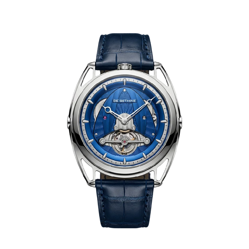 De Bethune DB28 horloge met blauwe wijzerplaat op leren band