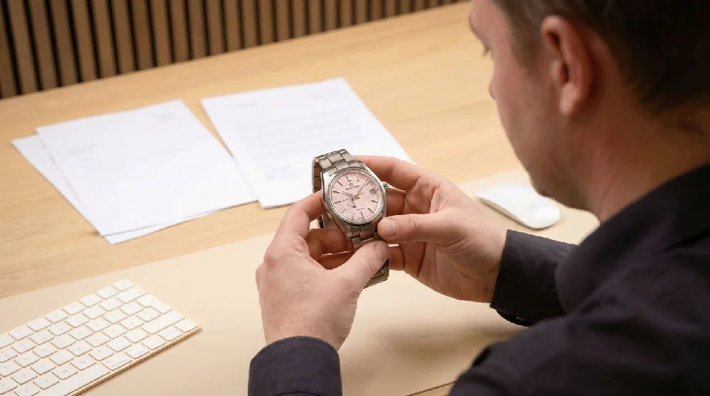 Horlogemaker inspecteert een Grand Seiko Heritage horloge onder vergrootglas