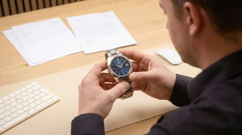 Expert keurt Grand Seiko Heritage Collection Hi-Beat horloge tijdens afspraak