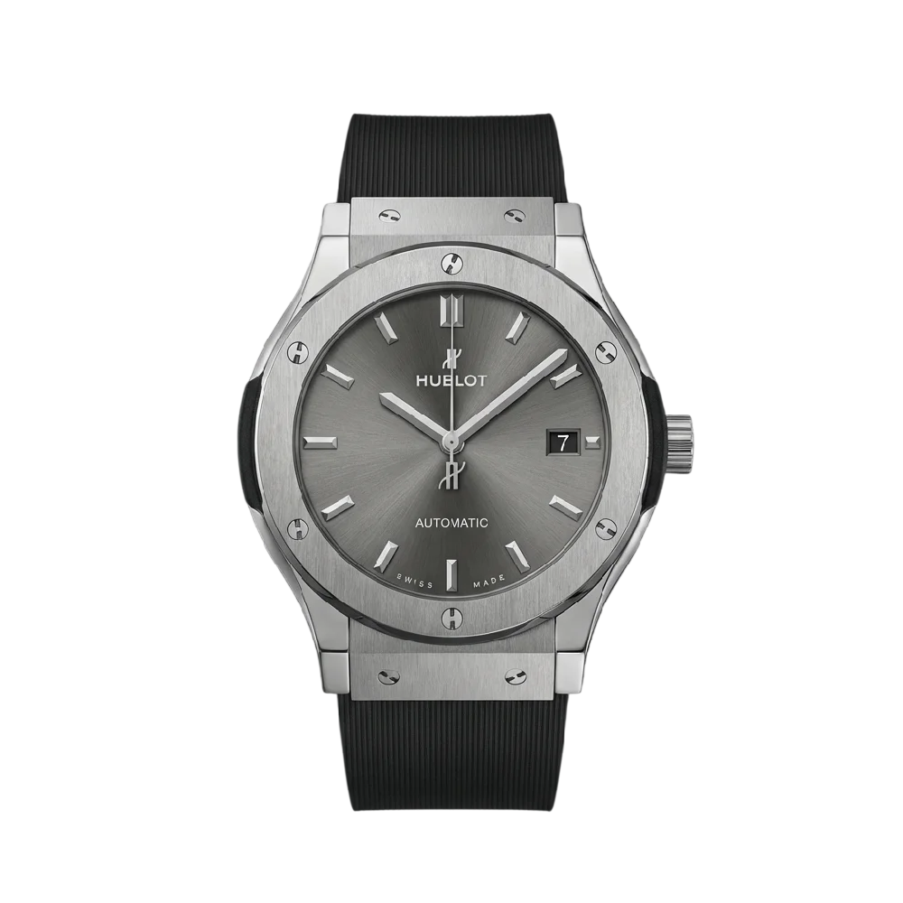 Hublot Classic Fusion horloge met zwarte wijzerplaat en leren band