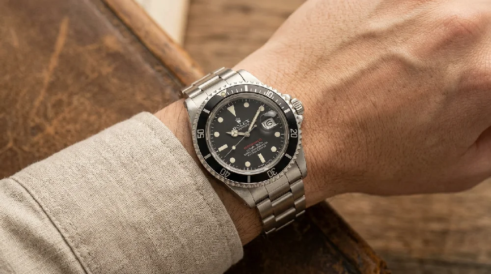 Rolex Submariner horloge in een beveiligde kluis met alarm.