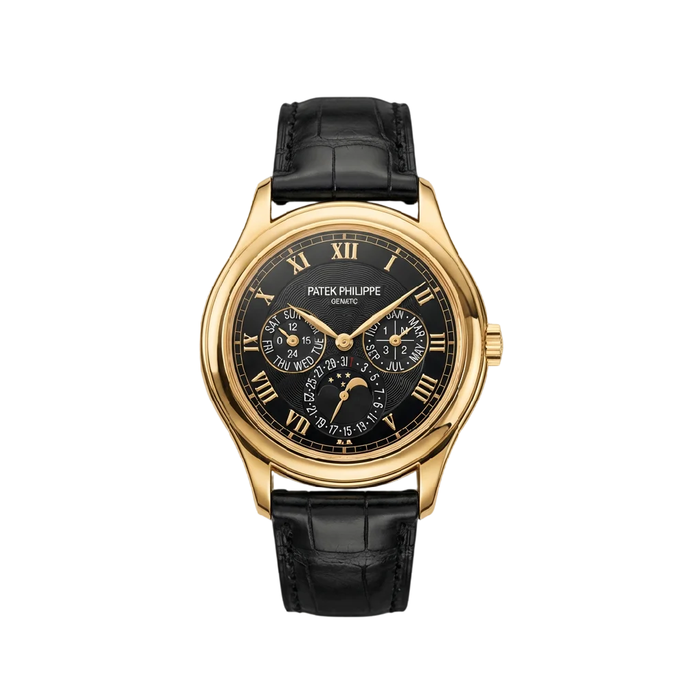 Patek Philippe Perpetual Calendar horloge in een luxe vitrine
