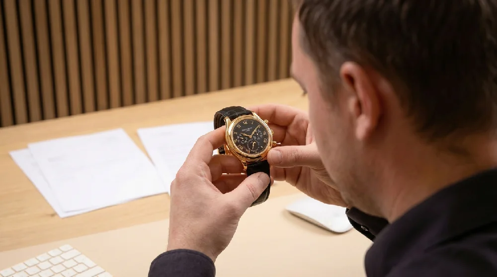 Horlogemaker inspecteert een Patek Philippe Perpetual Calendar