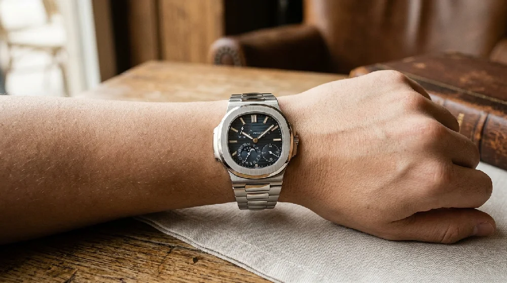 Beveiligde kluisdeur met daarvoor een Patek Philippe Nautilus horloge