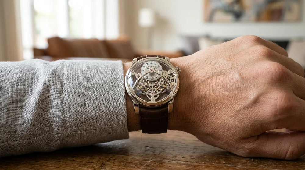 Beveiligde kluis met een MB&F horloge erin opgeborgen
