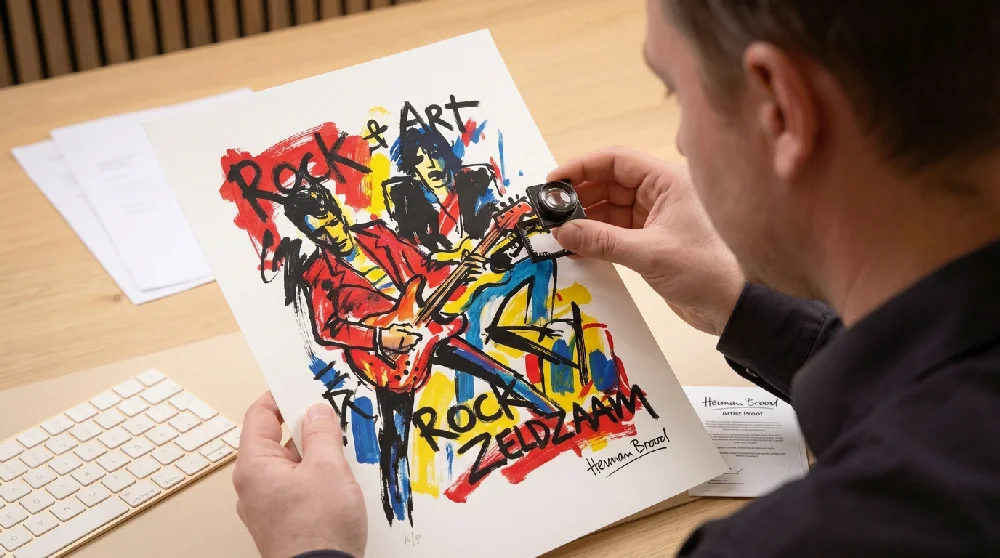 Kleurrijk en dynamisch kunstwerk van Herman Brood met felle verfspatten en figuren