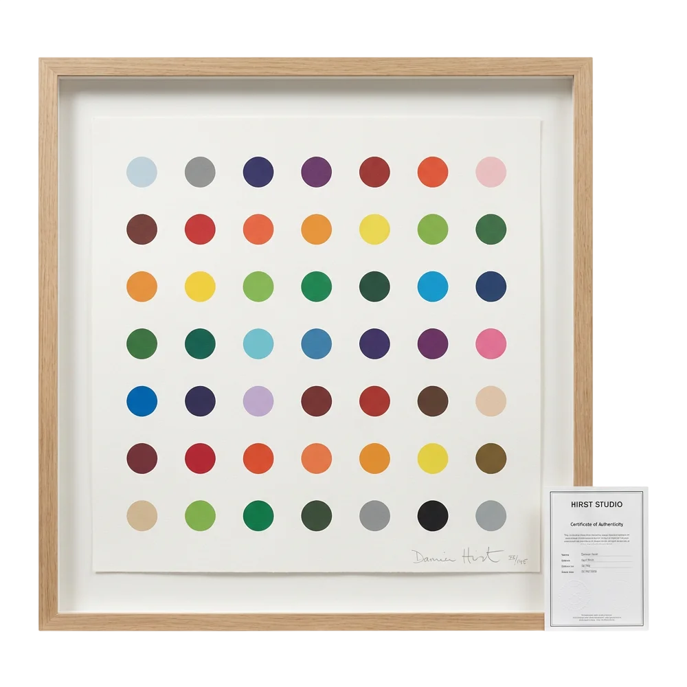 Damien Hirst Spot Prints & Edities kunstwerk met felgekleurde stippen