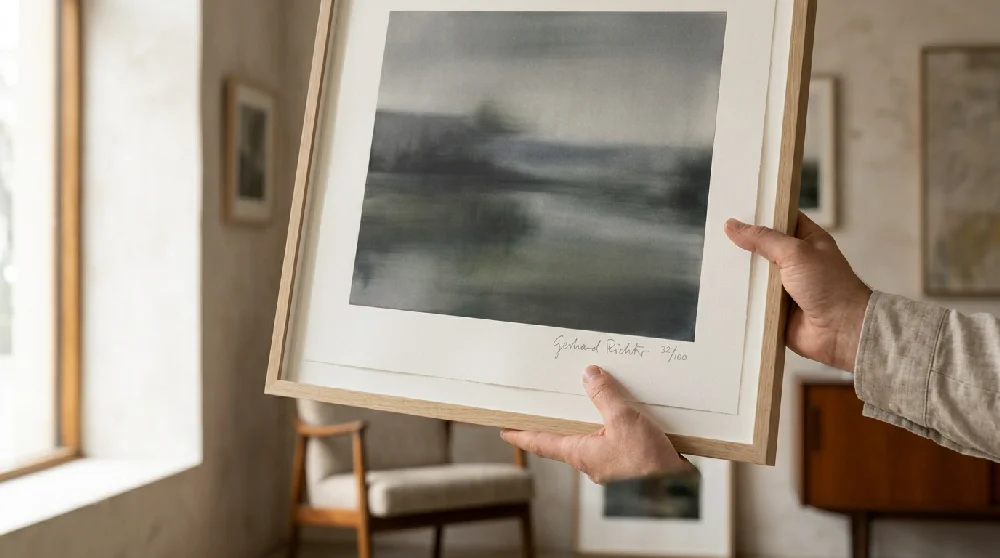 Ingelijste kunstwerken en schilderijen die veilig zijn opgesteld in een professionele opslagruimte