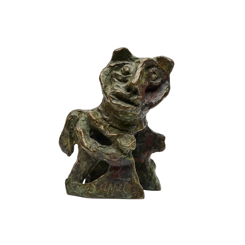 Karel Appel Bronzen Sculptuur, abstract kunstwerk, met donkere patina, kunst en antiek