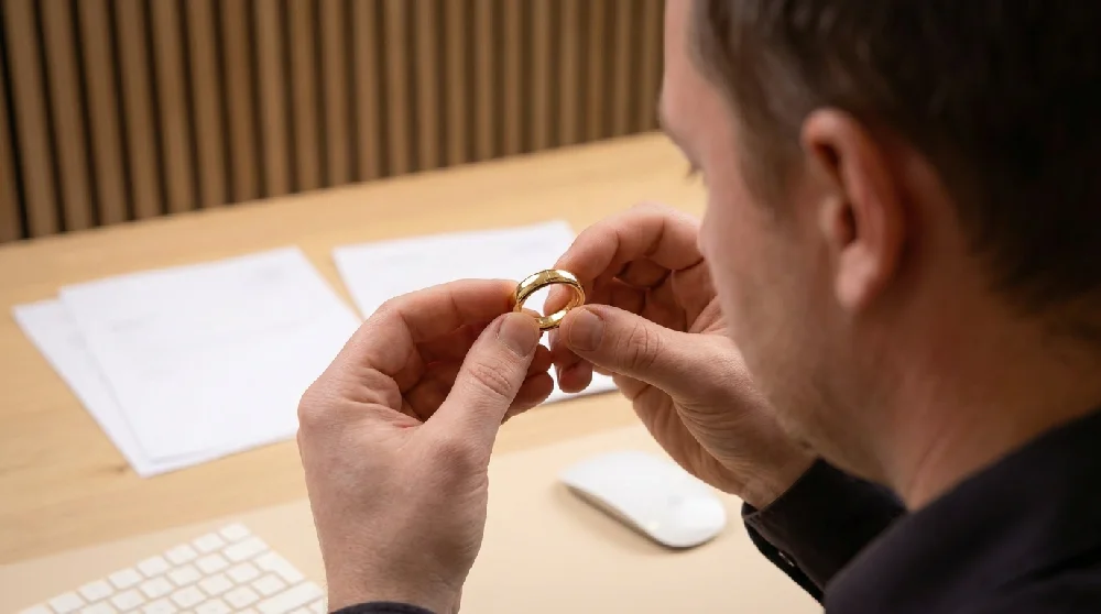 Man houd de goude ring vast