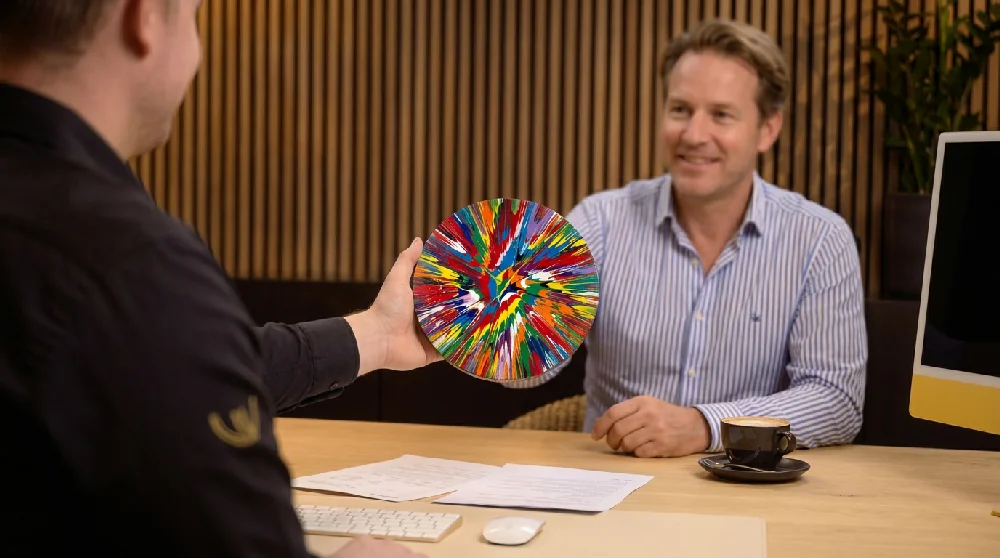 Persoon die online aanvraagformulier invult voor verpanden van kunstwerk.