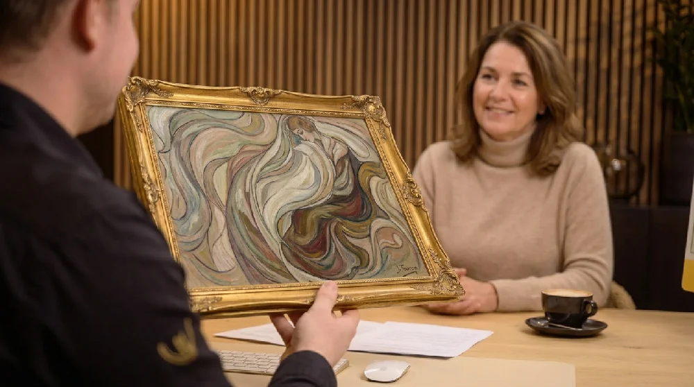 Persoon die online aanvraagformulier invult voor een waardebepaling van kunst