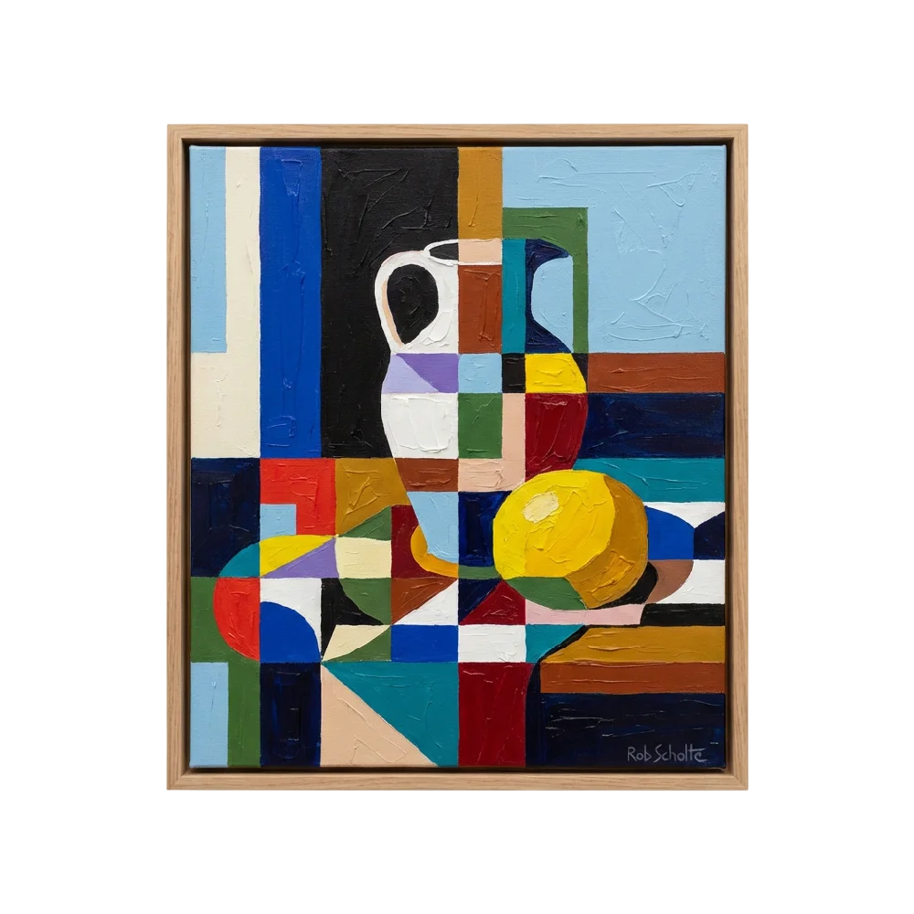 Rob Scholte schilderij aan de muur in een modern interieur, levendige kleuren, kunstwerk, kunst en antiek, verpanden