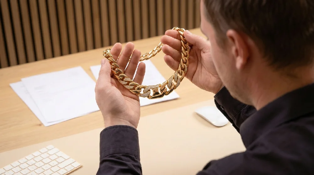Handen die een Cartier Clash de Cartier inspecteren op echtheid en staat