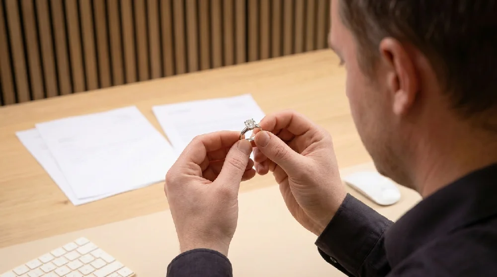 Afbeelding van een expert die een Dior Joaillerie Victoire sieraad zorgvuldig inspecteert en taxeert