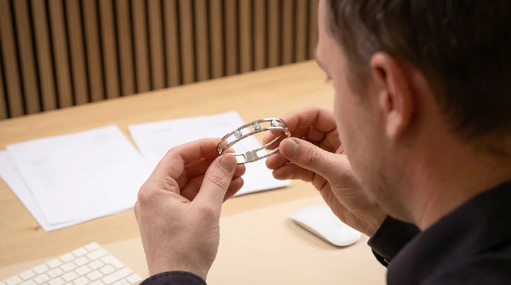 Sieradenexpert inspecteert een Messika Move Addiction.