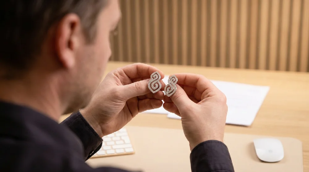 Juwelier inspecteert Messika My Twin sieraad tijdens afspraak