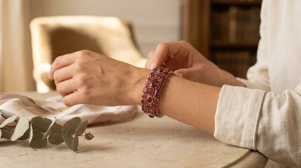 Beveiligde kluis met luxe sieraden op planken