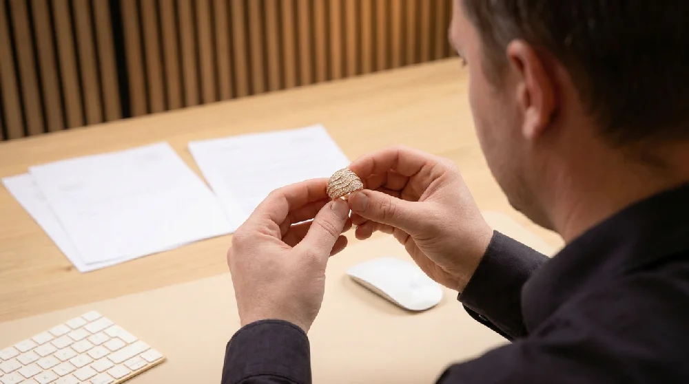 Taxateur beoordeelt een Pomellato Sabbia sieraad nauwkeurig