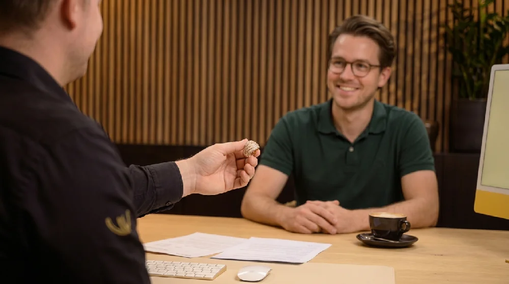 Vrouw vult online formulier in voor verpanding van sieraden