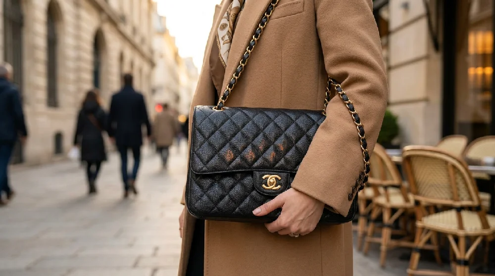 Beveiligde kluis met luxe goederen, waaronder Chanel Classic Flap tassen