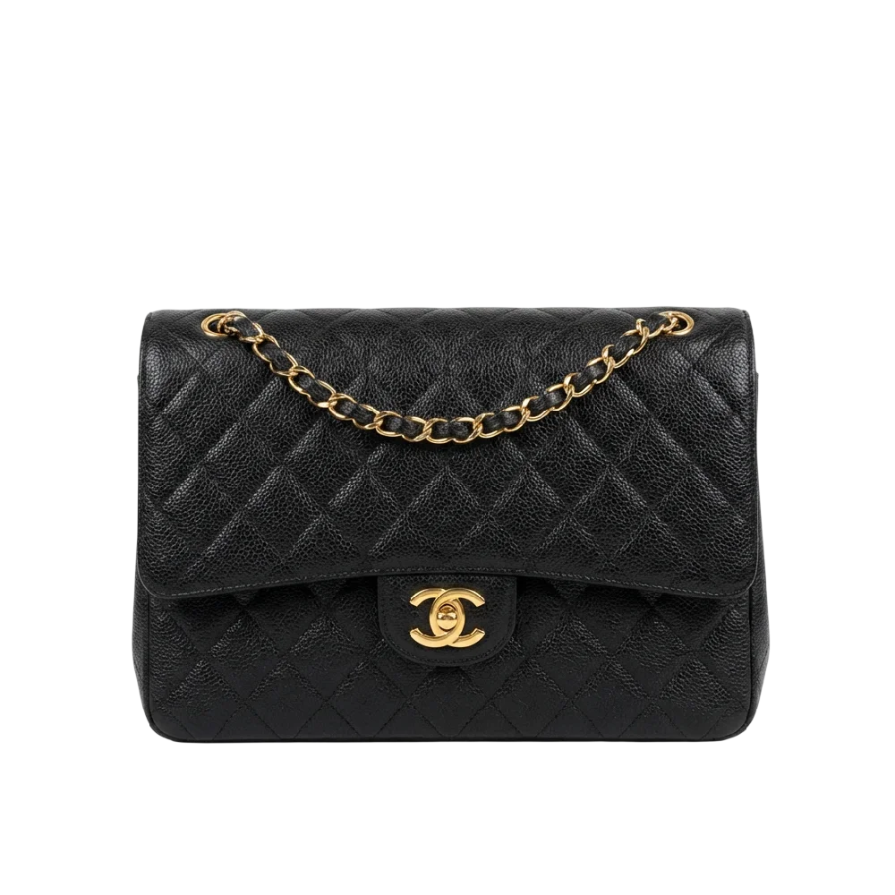 Luxe Chanel Classic Flap tas van zwart leer met goudkleurige hardware