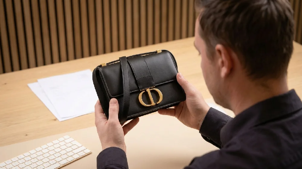 Dior Bobby Medium tas wordt getaxeerd op een tafel