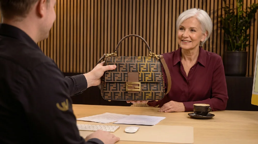 Digitale aanvraag ingevuld voor het verpanden van een Fendi Peekaboo ISeeU tas