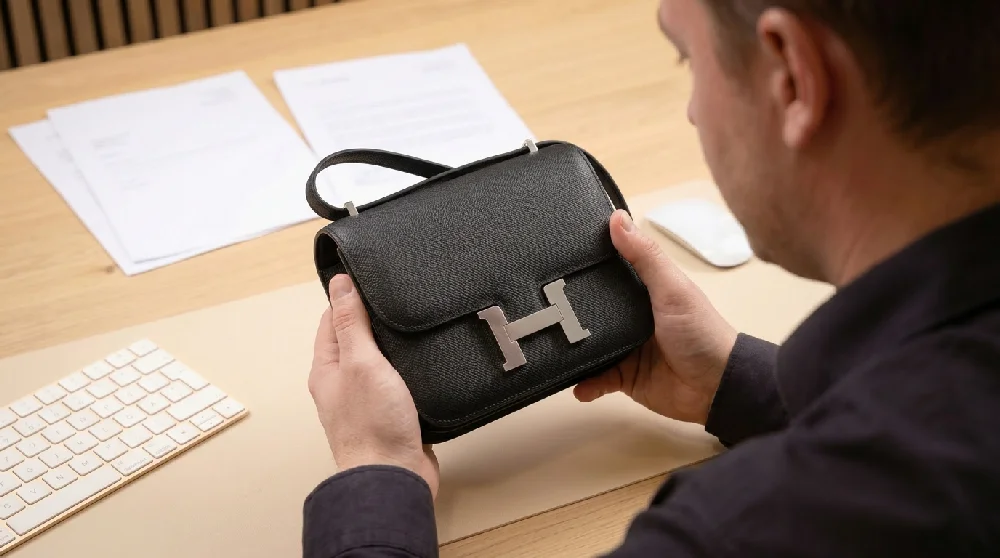 Vandaag Verpanden medewerker beoordeelt Hermès Constance tas