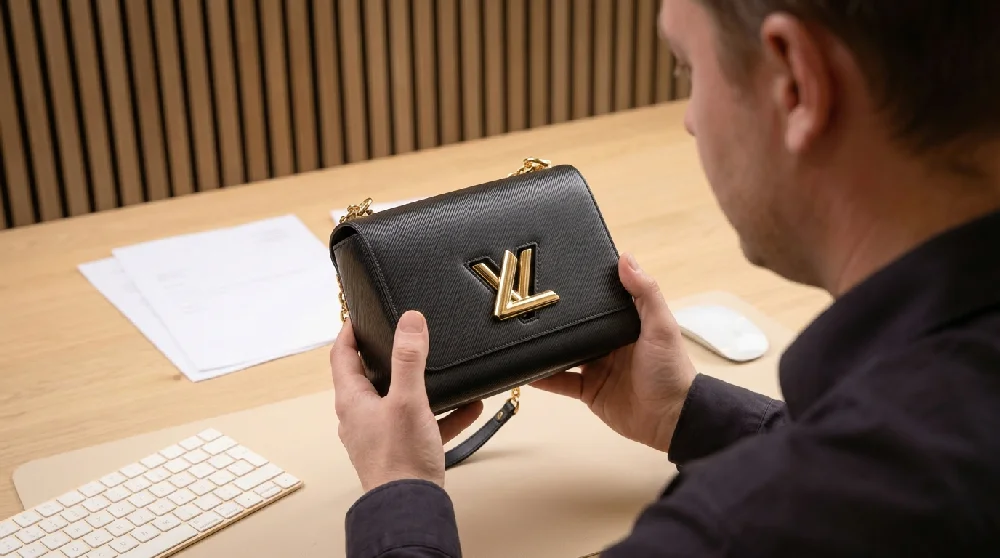 Expert taxeert Louis Vuitton Twist handtas in een beveiligde omgeving