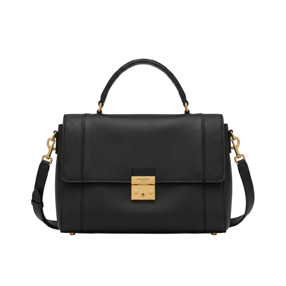 Saint Laurent Sac de Jour tas in zwarte uitvoering op een doorzichtige achtergrond