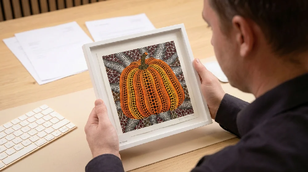 Expert taxateur bekijkt een Yayoi Kusama Prints & Edities voor verpanding