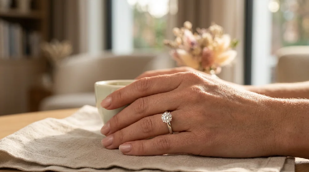 De Beers DB Classic Solitaire ring veilig opgeborgen