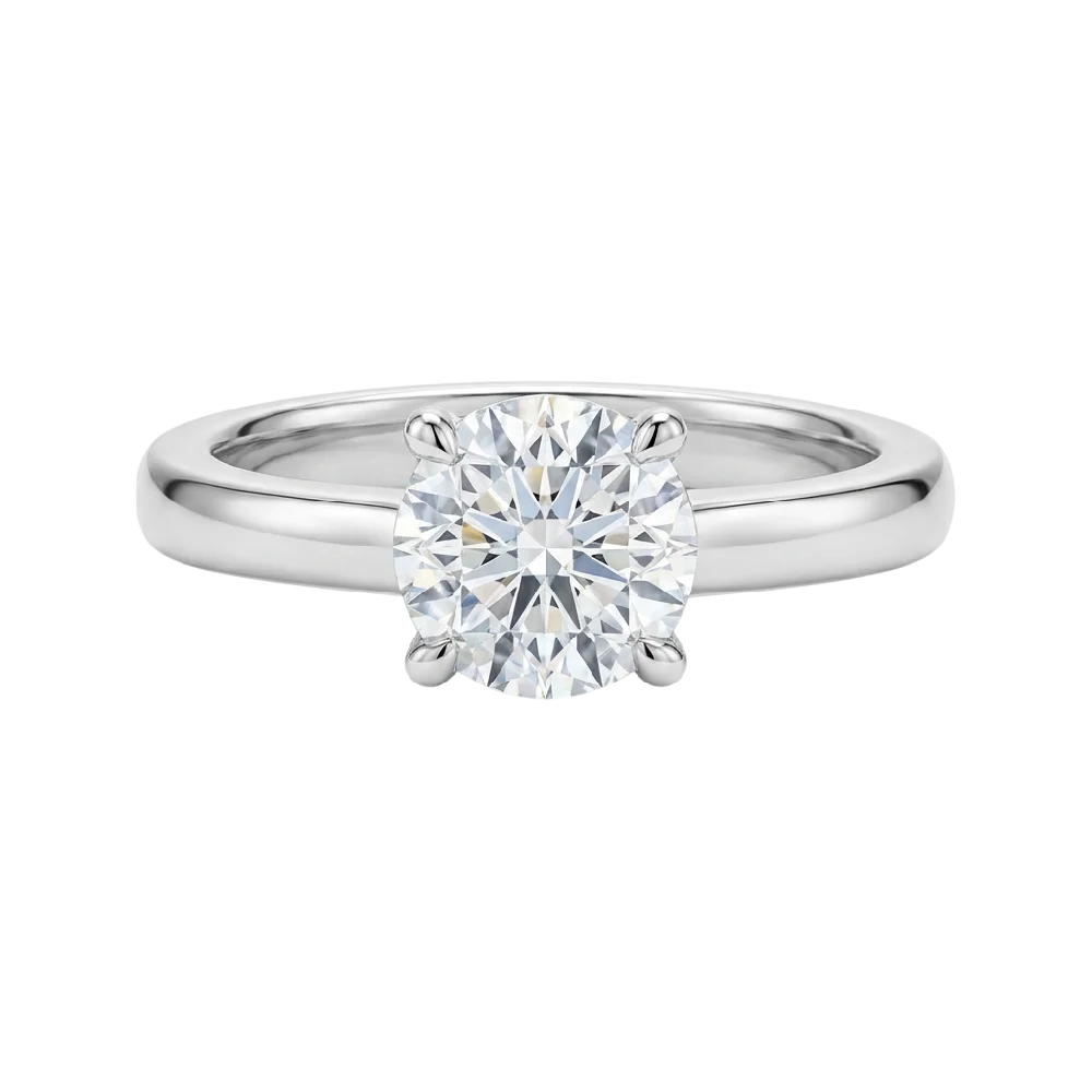 De Beers DB Classic Solitaire diamanten ring op heldere achtergrond