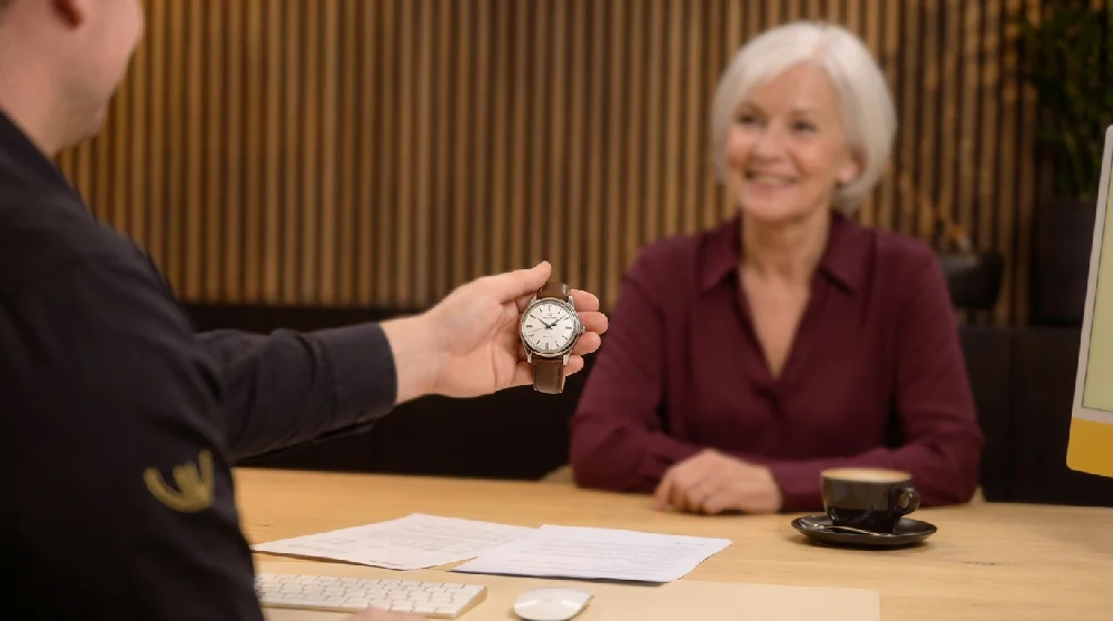 Formulier invullen op een laptop voor taxatie van een Grand Seiko Elegance