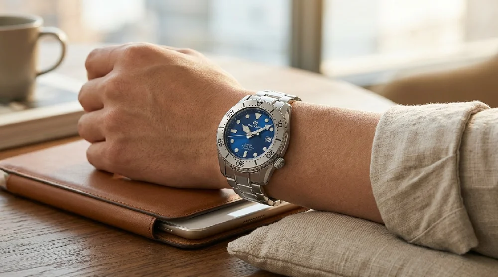 Een Grand Seiko Sport horloge veilig opgeborgen in een luxe cassette