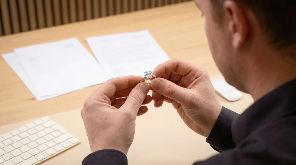Taxatie van een diamanten ring door een expert