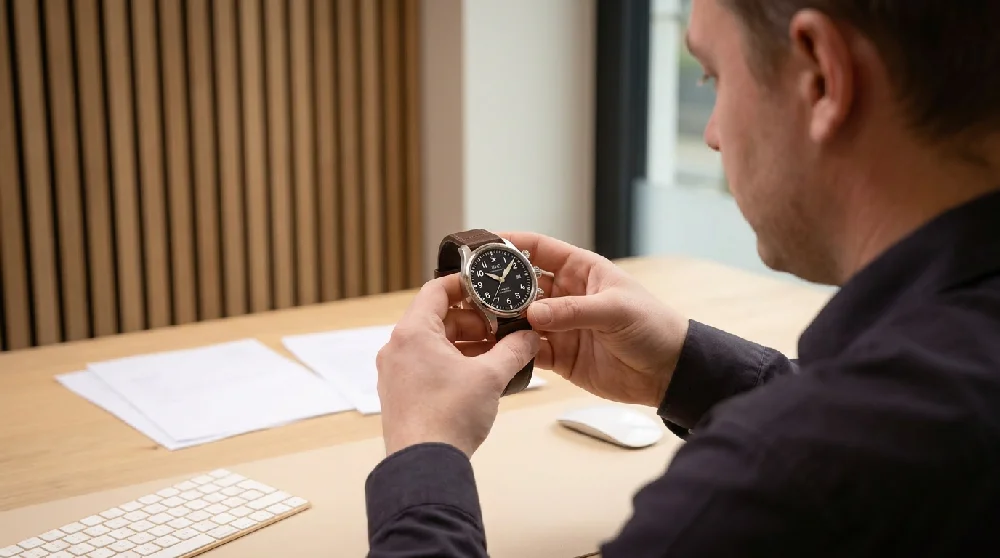 Horlogemaker controleert een IWC Pilots Watch op echtheid