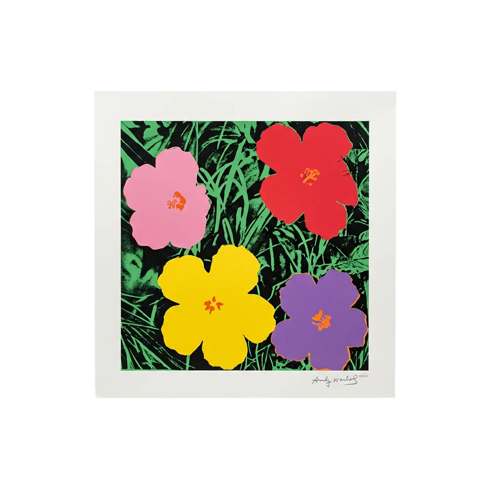 Close-up van een Andy Warhol Screen Print, heldere kleuren en kenmerkende stijl
