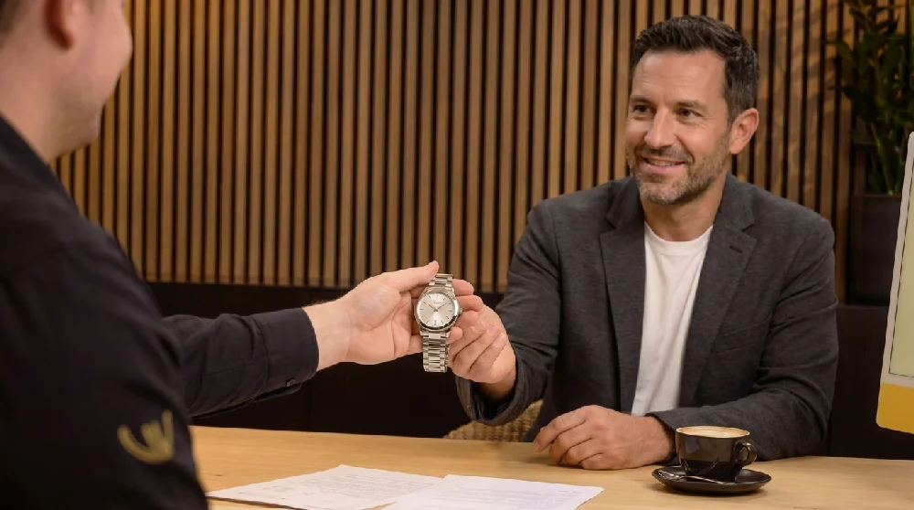 Vrouw vult online formulier in, symbool voor aanvraag Chopard Happy Sport