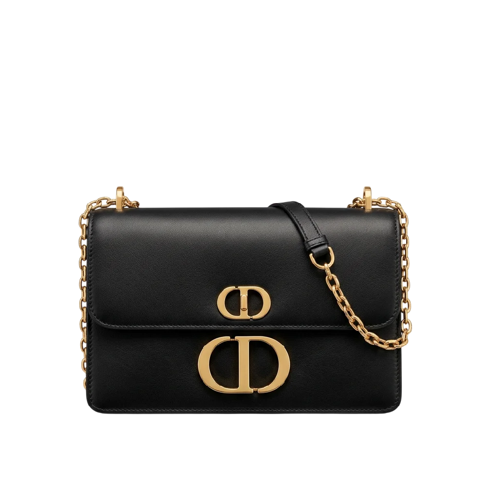 Luxe Dior 30 Montaigne tas in zwart leer met gouden details