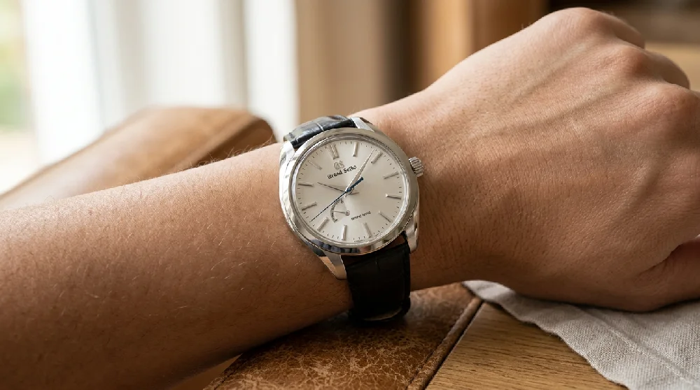 Beveiligde kluisdeur waar een Grand Seiko Elegance horloge veilig wordt opgeborgen.