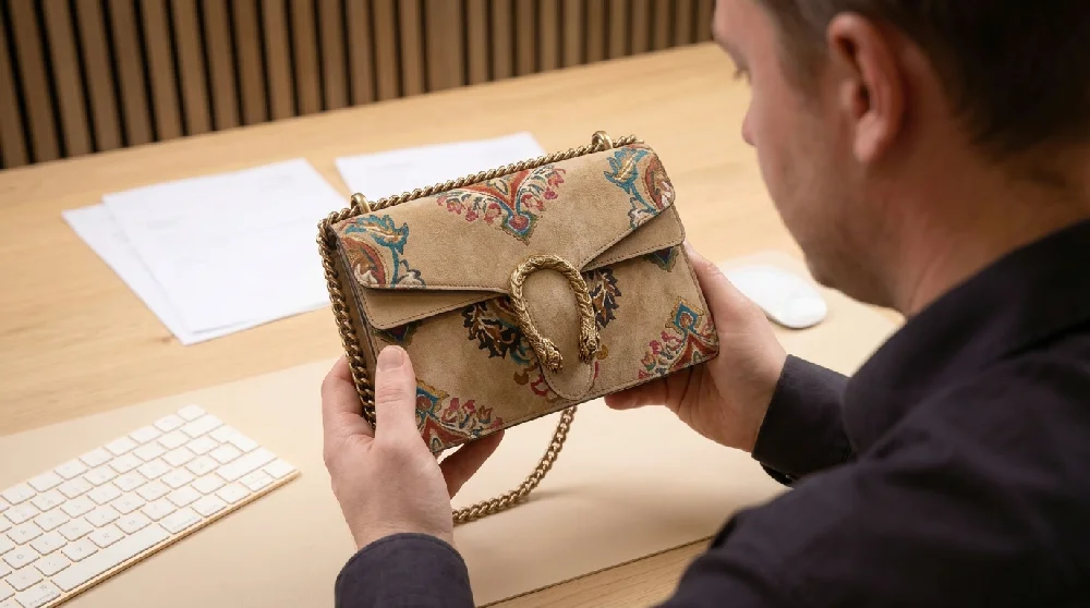 Gucci Dionysus Medium tas wordt geïnspecteerd door een expert