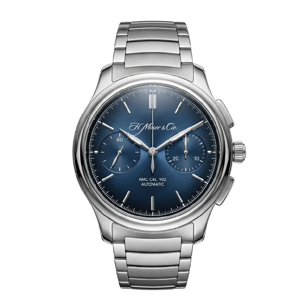 H. Moser & Cie Streamliner horloge op een donkerblauwe achtergrond