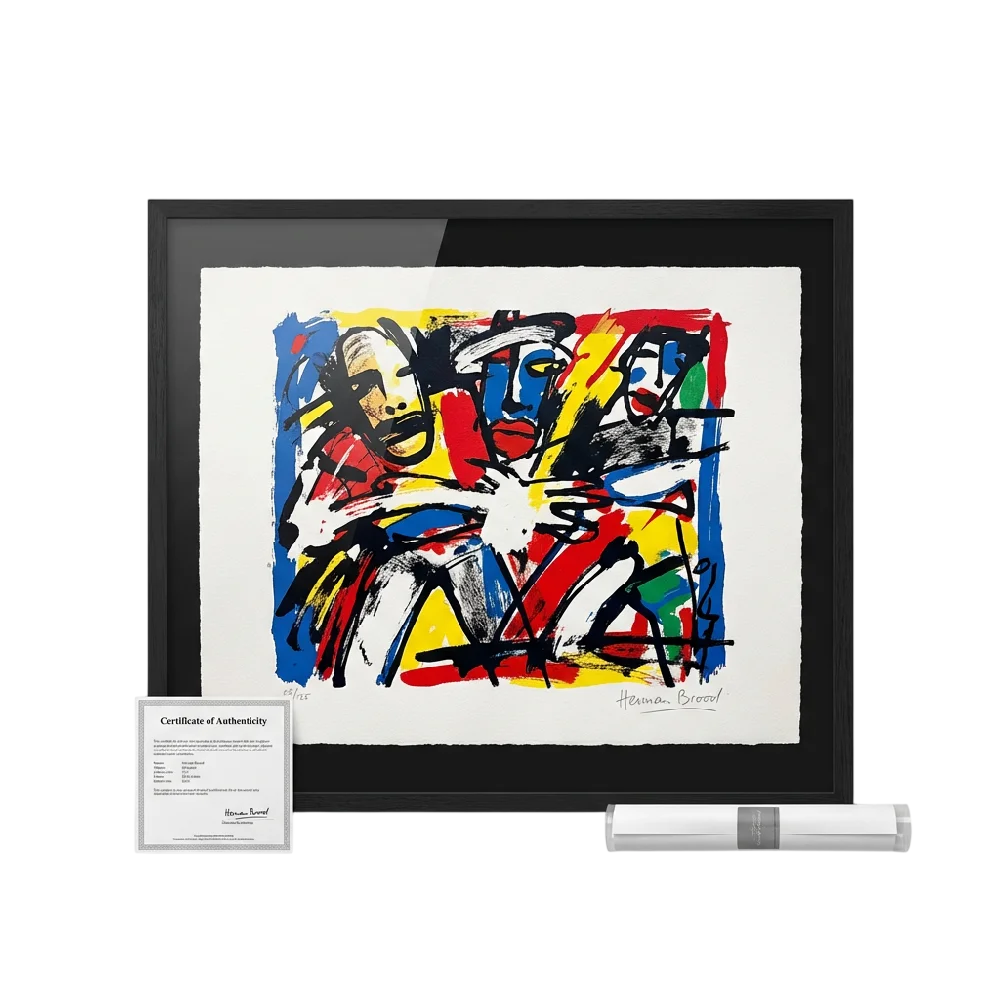 Herman Brood zeefdruk (serigrafie) met kenmerkende stijl en felgekleurde figuren