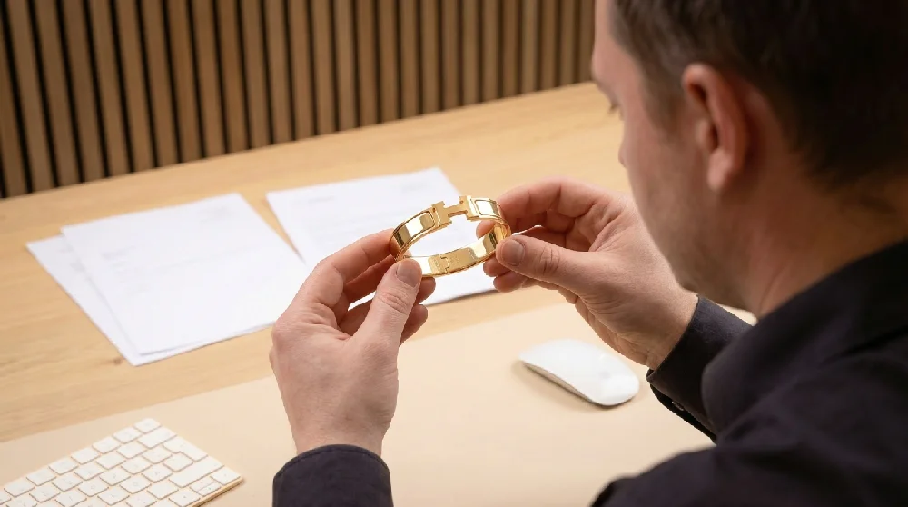 Vrouw met Hermès Clic de Hermès bij juwelier