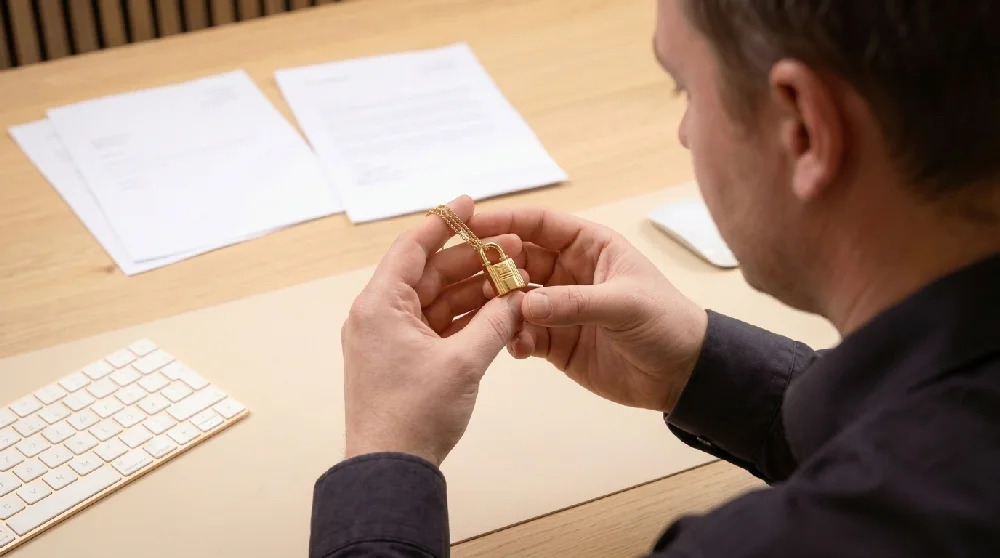 Juwelier inspecteert Hermès Kelly Clochette met loep.