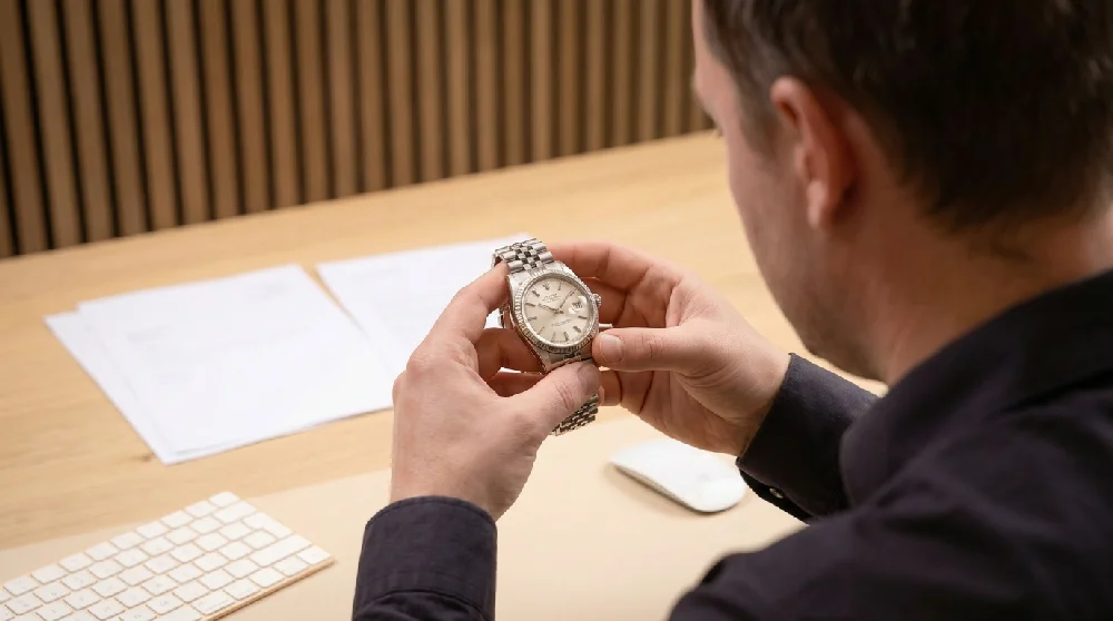 Horlogespecialist controleert de staat van een Rolex