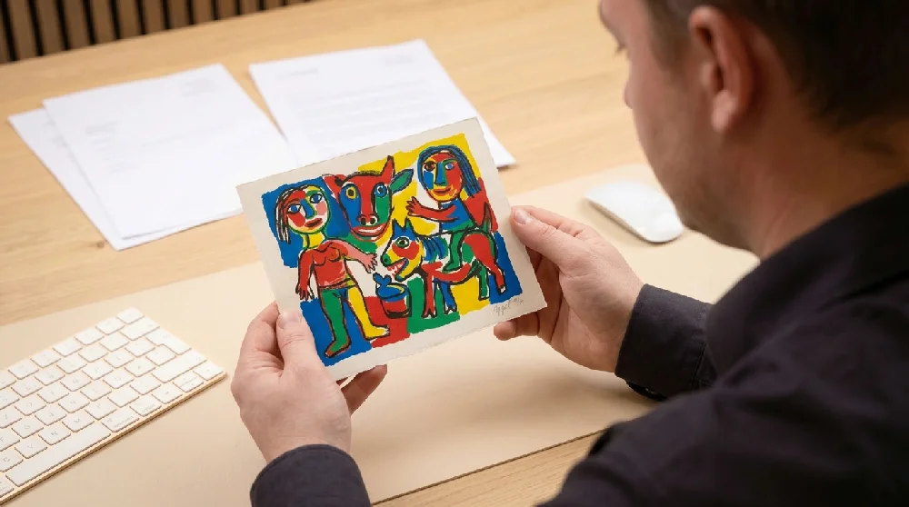 Taxatie van een Karel Appel kunstwerk op papier