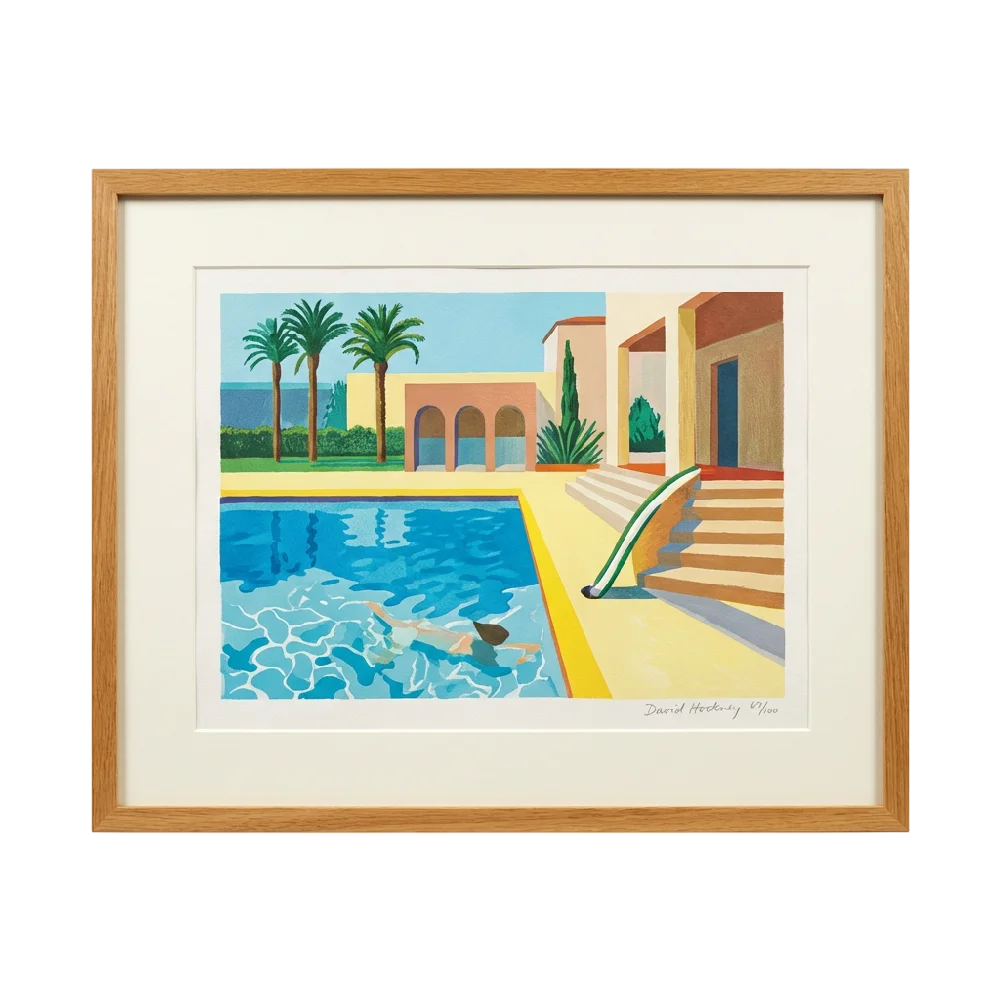 Detail van een David Hockney Lithografie & Ets, levendige kleuren en kenmerkende stijl.